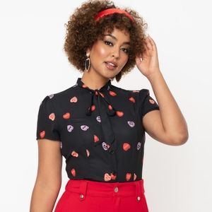 NWOT Unique Vintage Spooky Conversation Hearts Print Elsie Blouse
